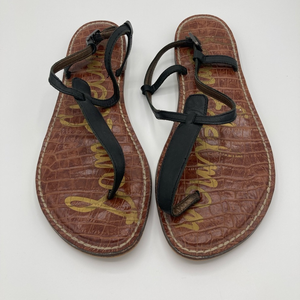 Sam Edelman Women's Black Gigi Flat Crocodile Buckle Leather Sandals 8 - Picture 2 of 6